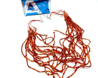 Vintage Avon Orange & Red Beaded Multi-Strand Necklace