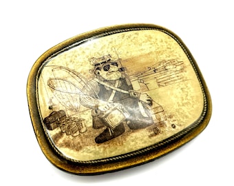 Rare Cartoon Man Gone Fishing Belt Buckle - Signed