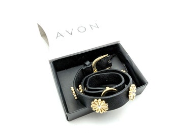 Vintage Avon "Charming Floral" Wrap Around Faux Leather Dream Bracelet