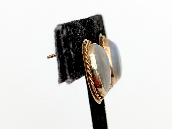 Antique 14k Gold & Moonstone Stud Earrings - 3/4" - image 9