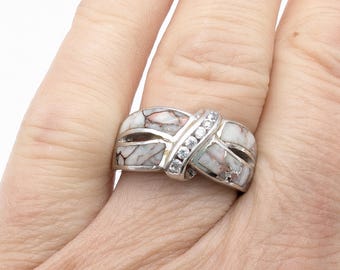 Vintage Crazy Horse Magnesite & CZ Inlay Ring -  Size 9