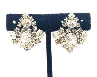 Vintage Silver Tone & Rhinestone Screw-Back Earrings