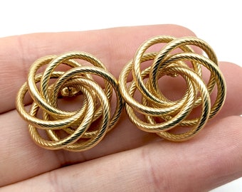 Large Estate 14K Solid Yellow Gold Swirl Earrings 25 mm - 7.15g