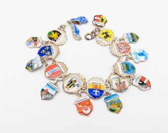 800 & 835 Silver European Enameled Travel Charm Bracelet With Enameled Charms