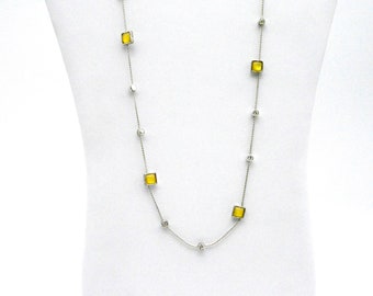 Vintage Anne Klein Silver & Yellow Chain Necklace - 24"