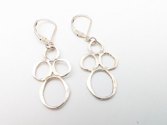 Vintage Sterling Silver Circle  Dangle Earrings -… - image 6