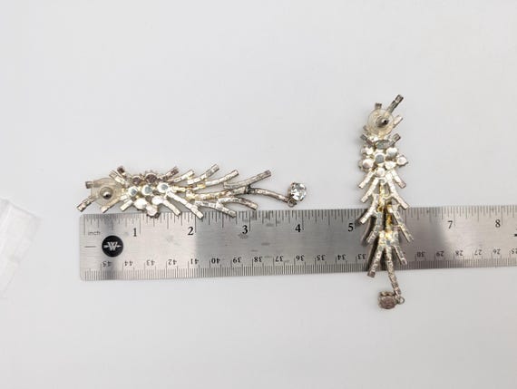 Long Silver Plated & Rhinestone Statement Earring… - image 10