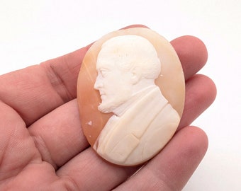 Carved Carnelian Shell Male Cameo Brooch Plaque