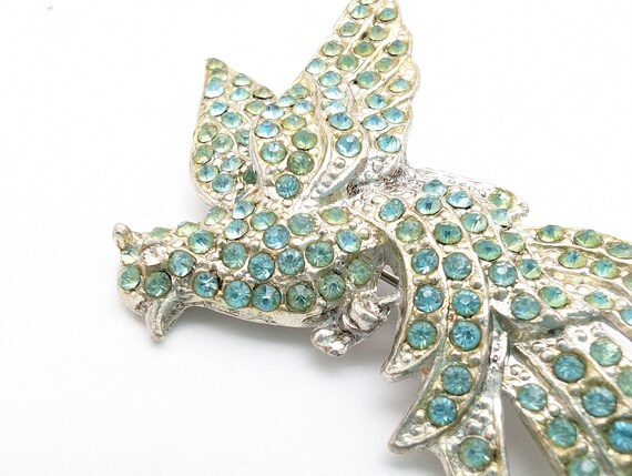 Large 1930s Blue & Green Rhinestone Bird Brooch -… - image 6