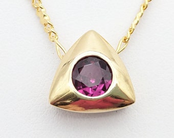 Estate 14K Gold Natural Pink Rubellite Tourmaline Pendant Necklace - 19.5"