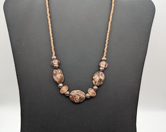 Vintage Sterling Silver, Jasper & Pink Glass Bead Necklace - 17"