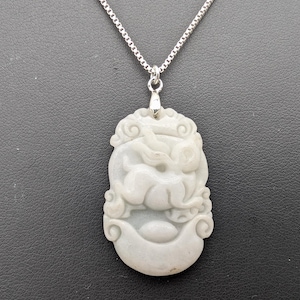 Sterling Silver & Carved Jade Chinese Zodiac Rabbit Pendant Necklace - 20&quot;
