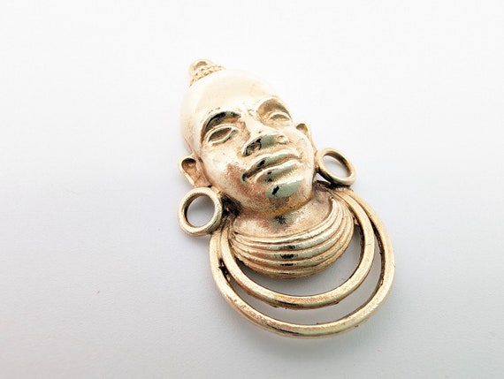 Rare Antique 9K Gold African Nubian Tribal Head P… - image 3