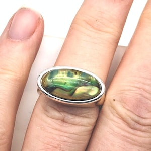 Old Stock Silver Plated Faux Abalone Ring by Ashley Cooper - Size 8