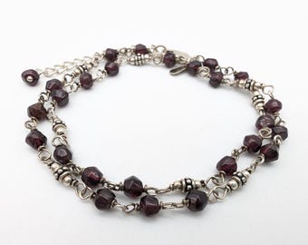 Retired Silpada Sterling Silver & Garnet Bead Station Necklace - 16-18" Adjustable