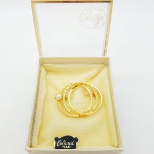 Old Stock Prestige by Coro Gold-Plated Genuine Pearl Circle Brooches - Your Choice of Styles