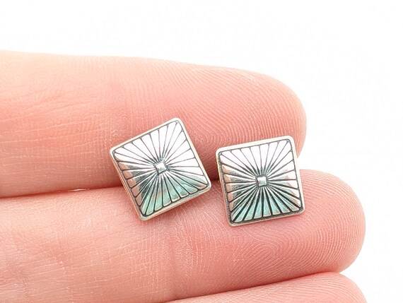 Vintage Square Sterling Silver Concho Stud Earrin… - image 2