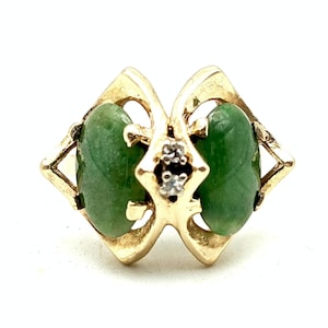 Antique 14K Gold, Jade & Diamond Ring - Size 6
