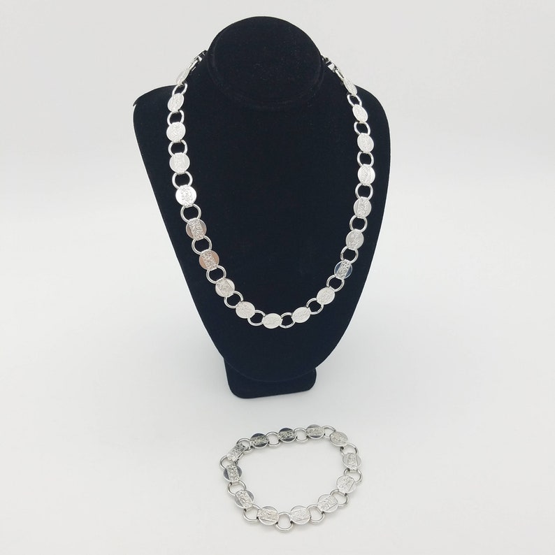 Vintage Sarah Coventry Silver Circle Link 3 in 1 Bracelet /& Necklace Set