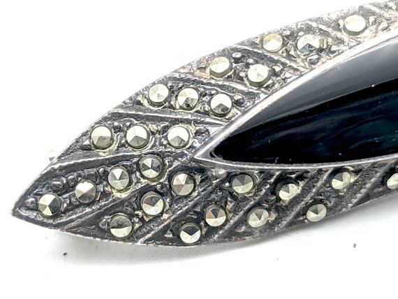 Antique Sterling Silver, Marcasite & Black Onyx B… - image 3