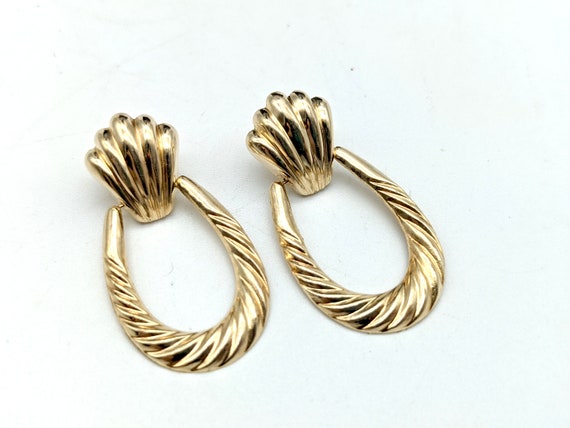Vintage 14K Gold Doorknocker Dangle Earrings - 1.2