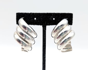 Vintage Sterling Silver Modernist Twisted Hoop Statement Earrings - 1.75"