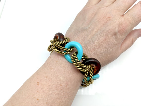 Vintage Faux Turquoise & Brass Chico's Chunky Lin… - image 5