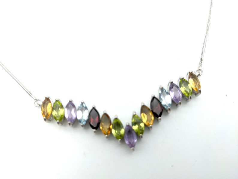 Vintage Sapphire Garnet 18 Amethyst Topaz Peridot /& Citrine Sterling Silver Pendant Necklace