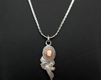 Cameo Pendant With Silver Tone Chain, Signed D.M. Lind - 19"