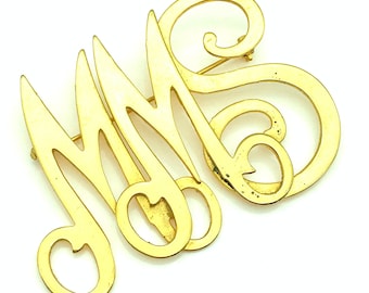 Gold Tone MMS Initial Monogram Brooch