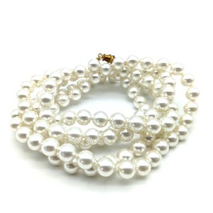 Lightweight Vintage 8 mm Faux White Pearl Necklace, Hand knotted - 43&quot;