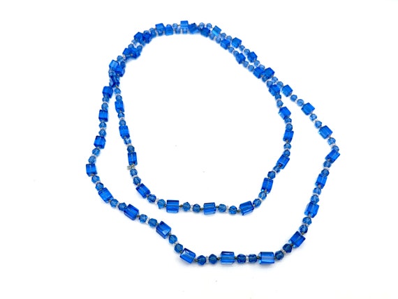 Opera Length Vintage Faceted Blue Glass Bead Neck… - image 5