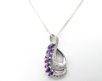 Sterling Silver, Amethyst & Diamond Accent Pendant Necklace