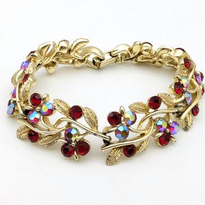Signed Lisner Red AB Rhinestone Link Bracelet - 7.25&quot;