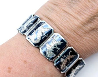 Siam Sterling Silver Mekela Goddess Neillo Panel Bracelet - 6.75"