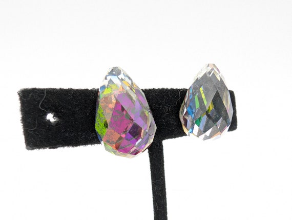 Vintage Rainbow Crystal Teardrop Prism Stud Earri… - image 5