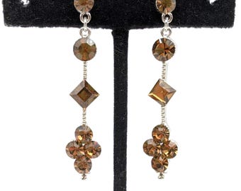 Brown Topaz Rhinestone Dangle Earrings