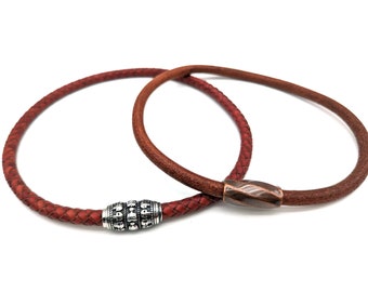 Mens Thick Leather Cord Necklace or Choker, Stainless Steel Or Sterling Clasp - Custom Made