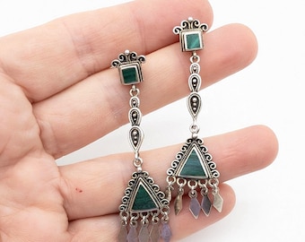 Artisan Sterling Silver & Malachite Dangle Earrings