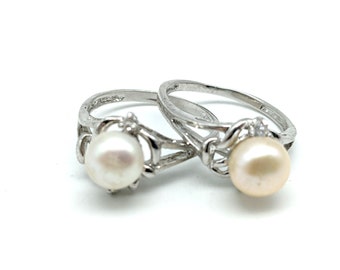 Vintage Silver Plated Cultured Pearl Ring - Choice of Colors