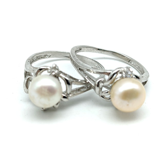 Vintage Silver Plated Cultured Pearl Ring - Choice of Colors