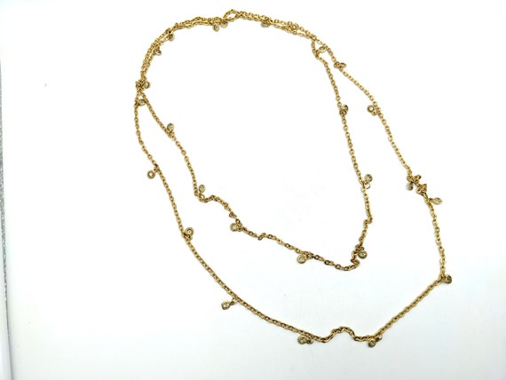 Long Vintage Gold Tone Chain With Grey Crystal Ac… - image 5