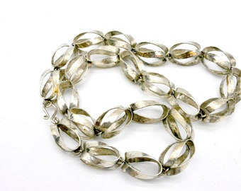 Heavy Antique Hammered Oval Link Chain Necklace - 835 Silver