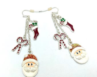 Vintage Silver Tone Holiday Dangle Earrings