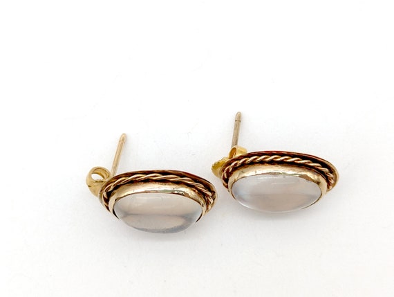 Antique 14k Gold & Moonstone Stud Earrings - 3/4" - image 7