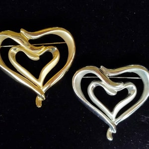 Vintage Old Stock Danecraft Double Heart Brooch - Choice of Gold or Silver Tone