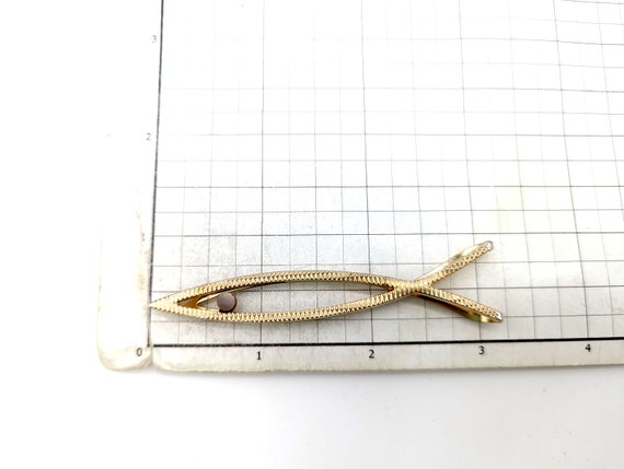 Vintage Gold Fish Tie Bar with Tiger's Eye - image 9