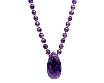 14K Gold & Faceted Amethyst Bead Pendant Necklace - 140 Carats