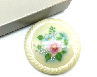 Avon Porcelain "Spring Bouquet" Round Flower Brooch