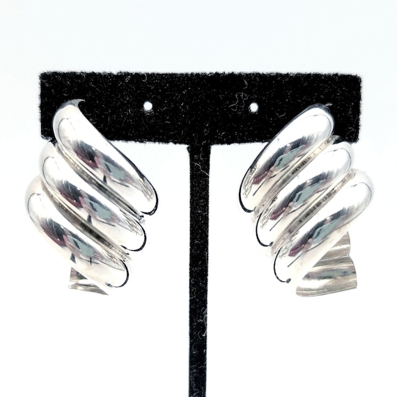Sterling Silver Modernist Twisted Hoop Statement Earrings - 1.75"